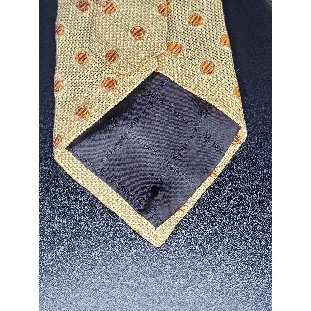 Ermenegildo Zegna Men's Necktie Gold Orange Polka‎ Dot 3.75" Wide Excellent